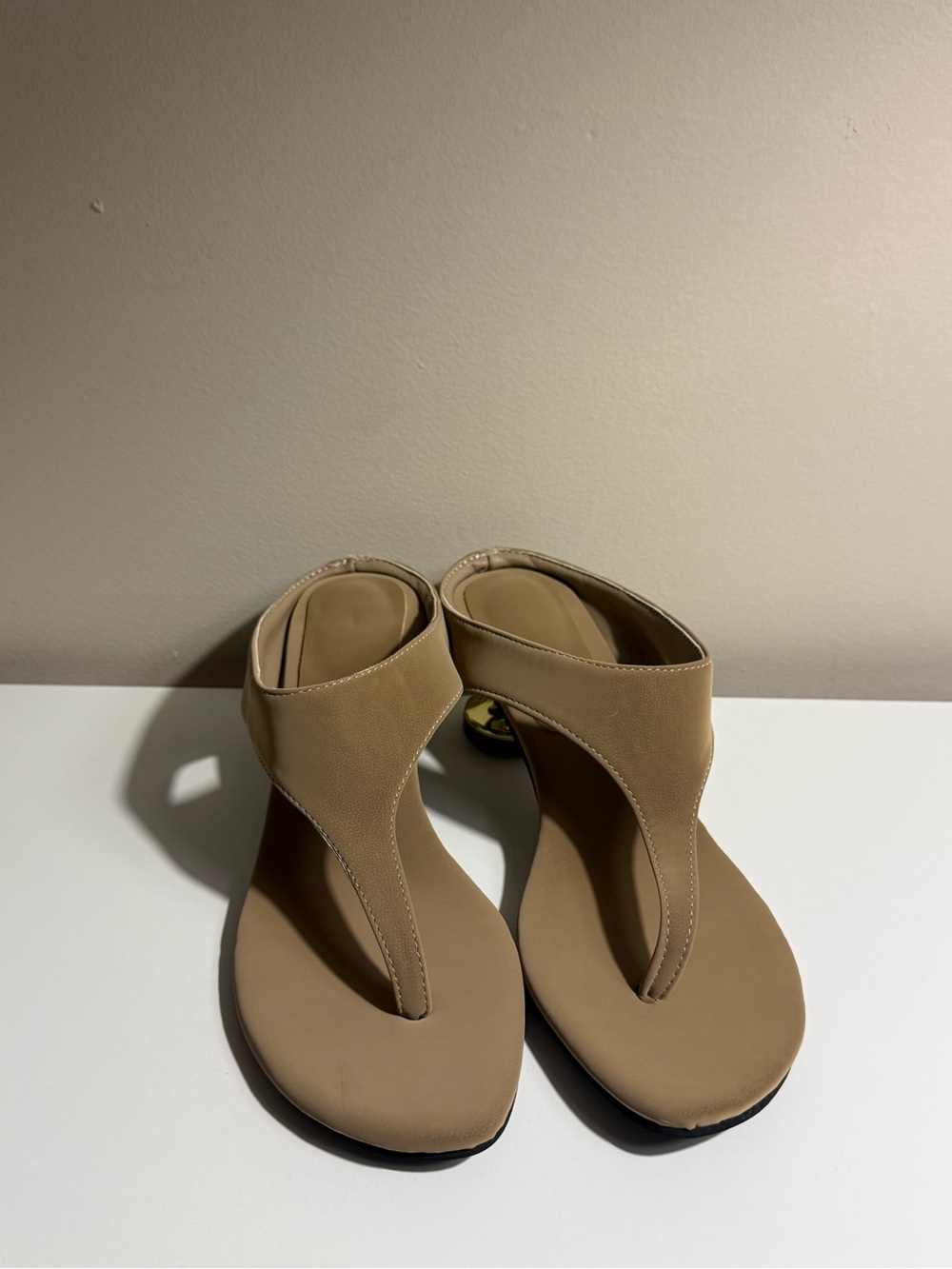 Women's Tan Thong Sandals - Comfortable Slip-On Heels